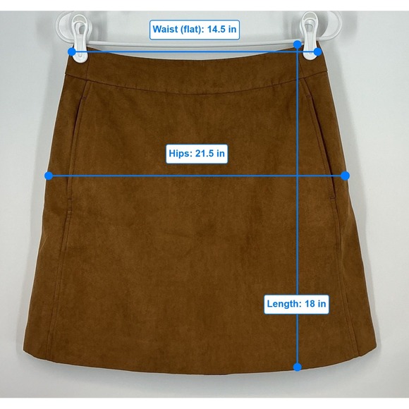 J.Crew A-Line Skirt 6 Camel Brown Faux Suede Pockets Back Zip Lined - Picture 8 of 9